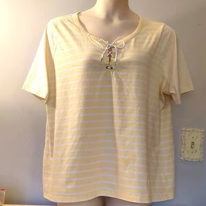 Casual Striped Tee Shirt w/ Boat Neck Tie